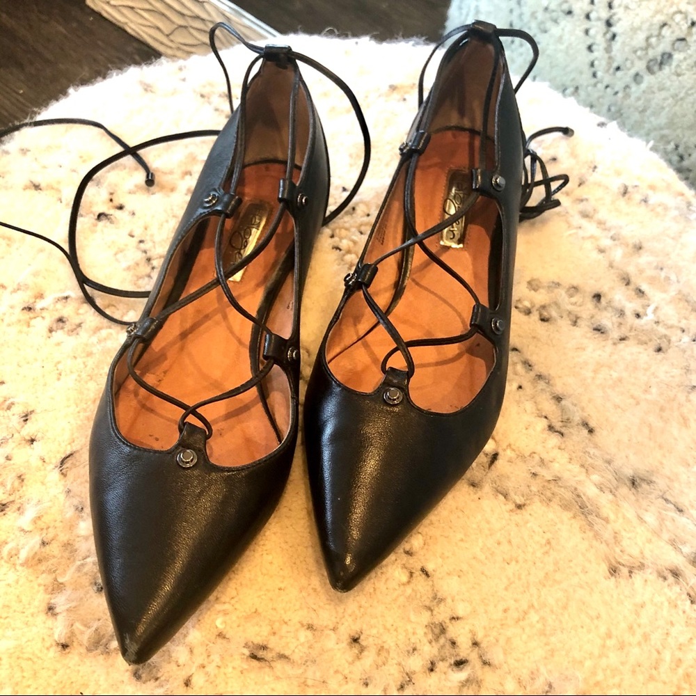 Black Halogen Lace Up Flats, 6.5